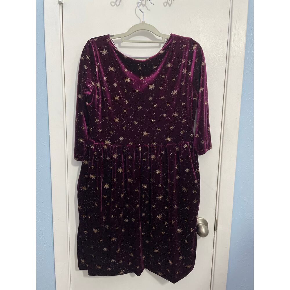 Celestial Purple Velvet Dress Small Gold Stars Whimsygoth Handmade Witchy